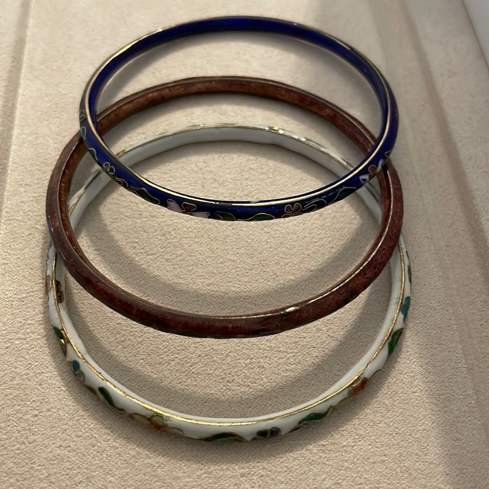 Vintage set of 3 Cloisonne bangle bracelets
